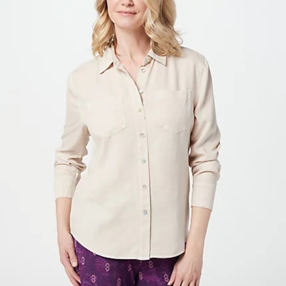 Serra Retreat by Joie Rucker Malibu Bluffs Buff Button Down Elastic Cuff Shirt S - Picture 1 of 16